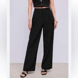 NWT Cider Elegant High Waisted Black Wide Leg Trousers with pockets Pleated